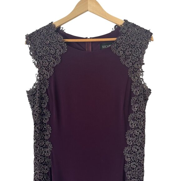 XSCAPE Purple Gold Crochet Lace Column Gown Formal Dress Mother of the Bride, 14 - Picture 5 of 14